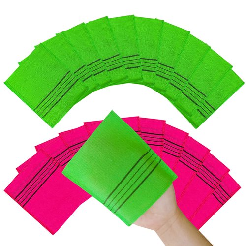 NOPIGO Korean Asian Exfoliating Bath Washcloth Mitt for Remove Dead Skin.Exfoliating Body Scrubber.Exfoliating Gloves for Body Scrub (green10 red10)