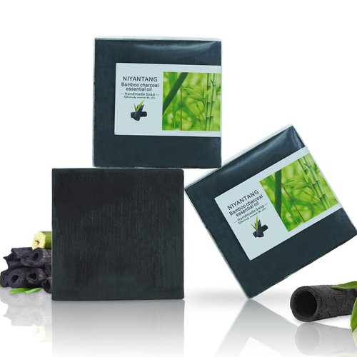 yoniagood 3 Pack Natural Activated Charcoal Soap Bar Black Soap for Face & Body Cleanse, Handmade Bamboo Charcoal Soap with Coconut Oil, Gentle Cleanser Soap for Men Women All Skin Types