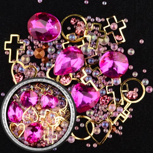 editTime 6 Wheels Mixed Sparkle Nail Art Rhinestones Diamonds Crystals Butterfly Beads Artificial Pearls Gold Silver Nail Studs Gems Metal Hollow Rivets Charms (Micro Caviar Beads kit)