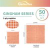 Gatherfun Disposable Paper Napkins 3-ply Orange and White Gingham Beverage Napkins for Dinner, Picnic, Birthday Party（6.5X6.5 in, 50-Pack)