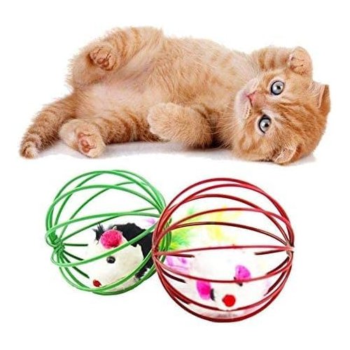 1Pc Random Color Caged Rats Rolling Wire Cage Plush Mouse Ball Funny Cat Toy Catches The - Hide Balls Interactive Toy, Mice and Animal Toys