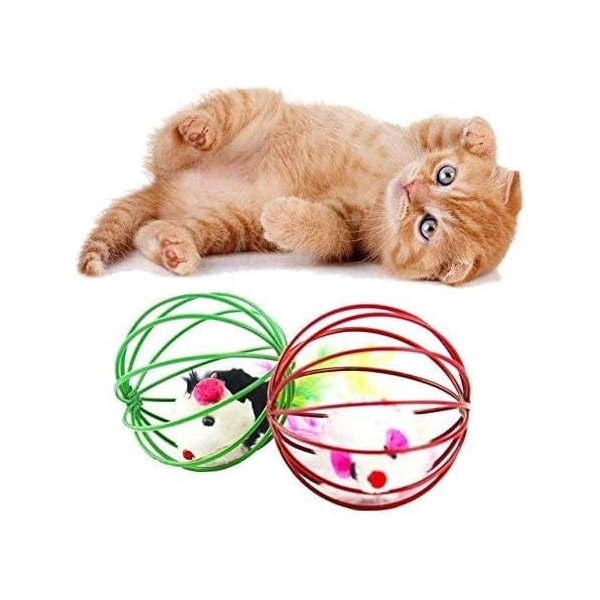 1Pc Random Color Caged Rats Rolling Wire Cage Plush Mouse Ball Funny Cat Toy Catches The - Hide Balls Interactive Toy, Mice and Animal Toys