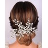 Teyglen Bridal Rhinestone Wedding Hair Comb Silver Crystal Pearl Side Comb Bridal Hair Piece Wedding Hair Accessories for Women Girls