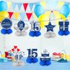 Kauayurk 8Pcs 15th Birthday Honeycomb Centerpieces Decorations for Boys, Blue Silver 15 Year Old Table Centerpiece Party Supplies, Fifteen Topper Decor Sign