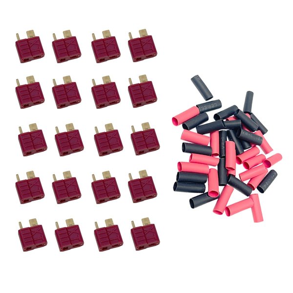 20Pcs 10 Pairs Red Color 4Grips Antis Ultra Deans T-Plug Connectors Male & Female Pins w/Shrink Tubing For RC Battery Pack Dual Charger Motor ESC And Other Electric Parts (20Pcs 4Grips T Female)