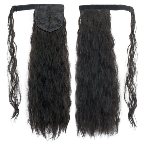IMISSU Long Kinky Curly Wrap Around Ponytail Extension Synthetic Hair Extensions Clip in Hairpiece (Black)
