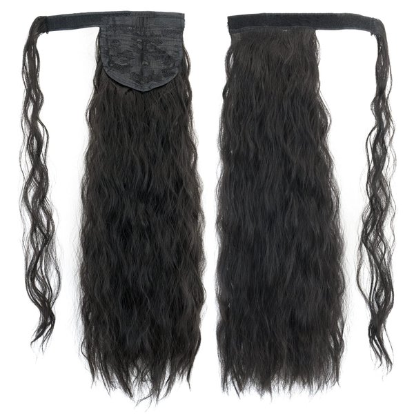 IMISSU Long Kinky Curly Wrap Around Ponytail Extension Synthetic Hair Extensions Clip in Hairpiece (Black)
