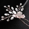 Beautiful Floral Rose Gold Wedding Hair Comb With Clear Crystal Side Bridal Comb with 2 Hair Pins, Hair Sticks