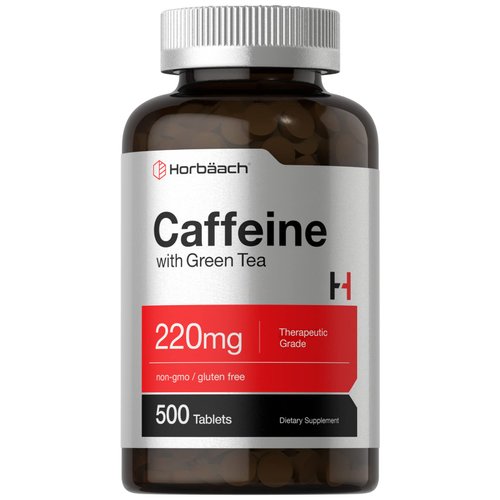Horbäach Caffeine Pills 200mg with Green Tea | 500 Tablets | Vegetarian, Non-GMO & Gluten Free