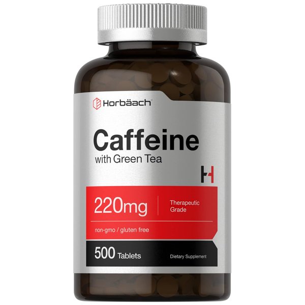 Horbäach Caffeine Pills 200mg with Green Tea | 500 Tablets | Vegetarian, Non-GMO & Gluten Free
