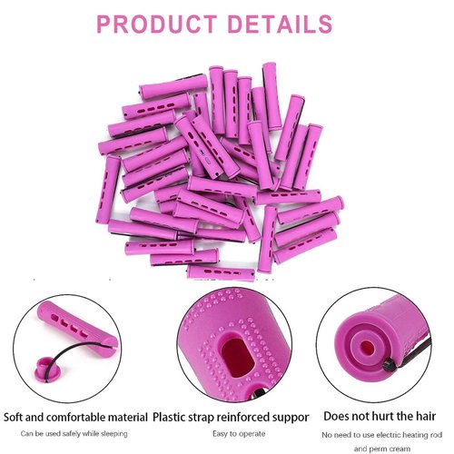 meigick Perm Rods Set for Natural Hair, 40Pcs Plastic Cold Wave Rods, Heatless Perming Rods Hair Curler for Women, DIY Hairdressing Tools, Purple, 0.75 Inch
