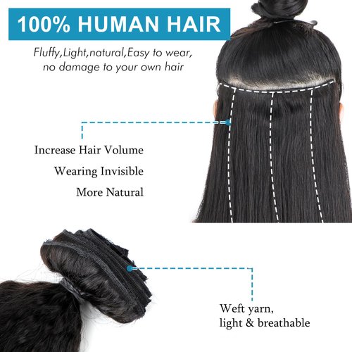 Straight Clip in Hair Extensions Real Human Hair Brazilian Virgin Human Hair OQ Hair Clip in Extensions 7Pcs 120g Clip ins for Women Lace Weft 14Inch