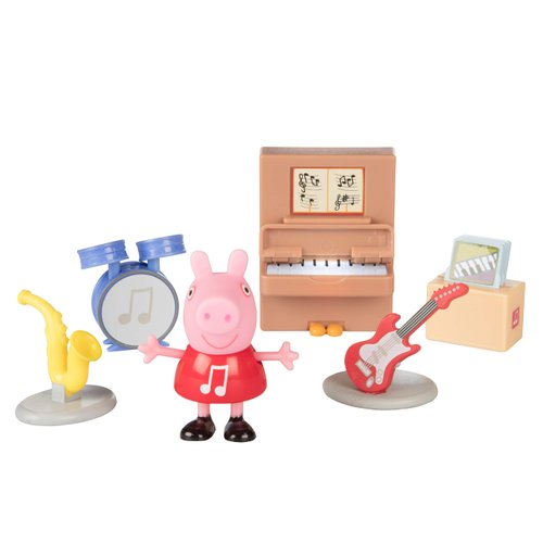 Peppa Pig Little Rooms Music Studio Playset, 6 Pieces - Includes Peppa Figure, Guitar, Saxophone, Drums, Records & Light-Up Piano for Kids, Girls, Boys - Ages 2+
