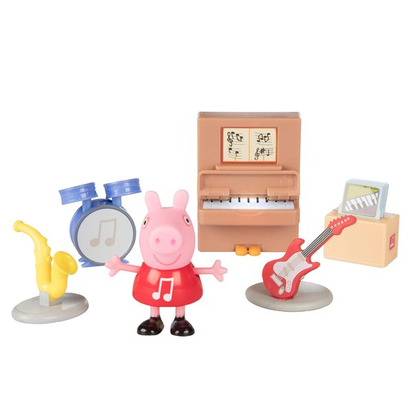 Peppa Pig Little Rooms Music Studio Playset, 6 Pieces - Includes Peppa Figure, Guitar, Saxophone, Drums, Records & Light-Up Piano for Kids, Girls, Boys - Ages 2+