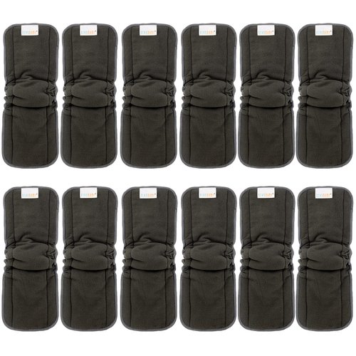 AlVABABY 12pcs Charcoal Bamboo Inserts with Gussets Cloth Diaper Liner Rayon 5-Layer Inserts Reusable Liners for Baby Cloth Diapers 12FLN