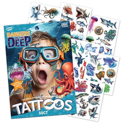 Savvi - 50 Sea Creature Temporary Tattoos: Skin-Safe Ink, Great for Birthday Parties, Gifts for Boys and Girls Ages 4-12+, Made in the USA [6 sheets, 50 count]