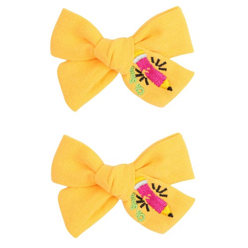 Back to School Hair Clips for Women Yellow Bows Claw Clips Embroidered Pencil Design Hair Accessories for Women Cute Bow Hair Clip Small Hair Clips for Styling Non-Slip Hair Decorations 2Pcs
