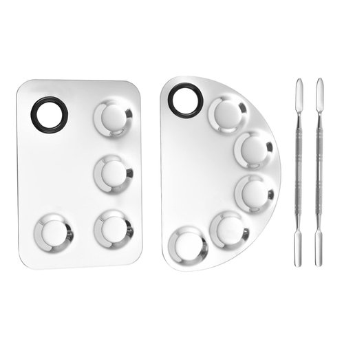 LAKE of FIRE Stainless Steel Makeup Palette, Professional Cosmetics Makeup Mixing Palette with Spatula for Mixing Foundation Nail-Art 6''x4'' Silver 2 pcs