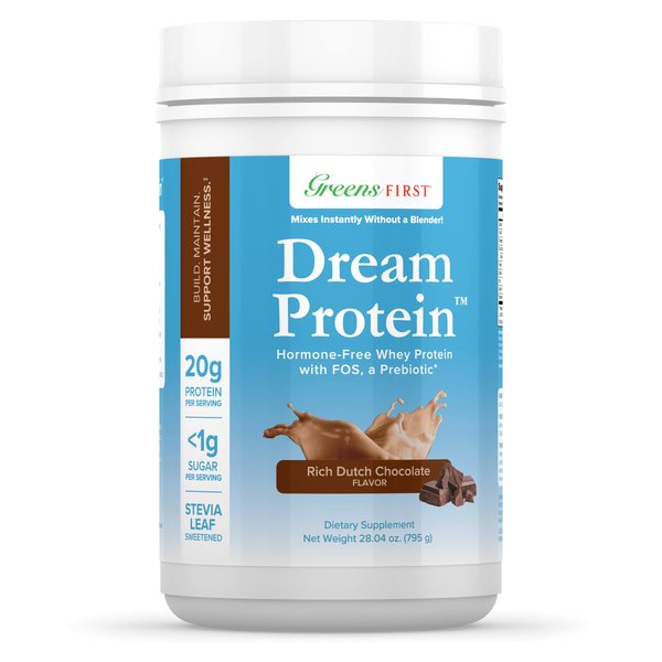 Greens First Dream Whey Protein Powder, Rich Dutch Chocolate, 30 Servings – 20 g Protein – Low Carb Powder – Hormone-Free, Non-GMO, No Artificial Sweeteners/MSG/Aspartame, 28.04 oz