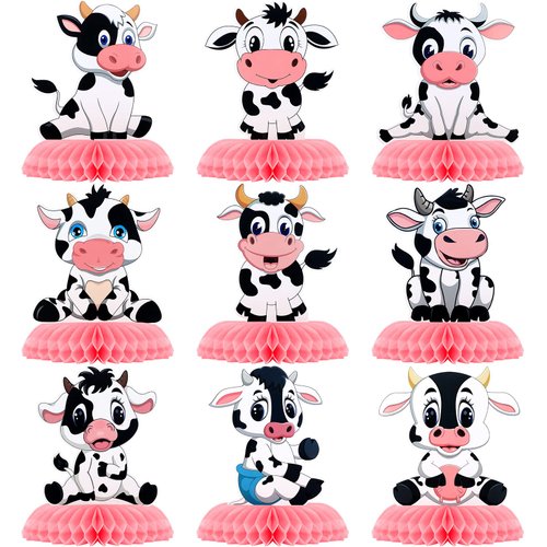 9 Pcs Cow Print Honeycomb Centerpieces Cow Theme Party Honeycomb Table Topper Pink Cow Party Deco...