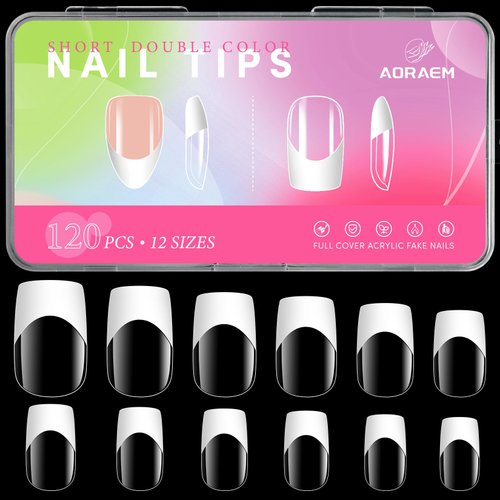 AORAEM Short Square Nail Tips 120PCS Square Nails Tips Full Cover White False Nail Tip 12 Sizes Clear Fake Nails Press on Nails Medium Tips Nails Artificial Acrylic Tip Nail for Nail Extension Salon