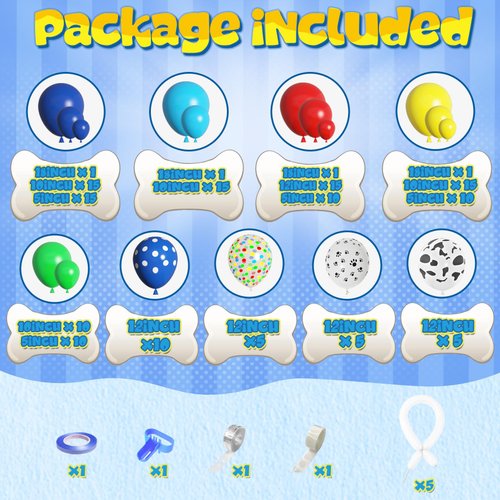 Amandir 155pcs Paw Balloons Garland Arch Kit, Dog Bone Paw Print Foil Balloons Red Yellow Blue Green Paw Balloon for Puppy Paw Themed Boy Birthday Party Decorations Supplies