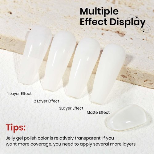 SUPWEE Milky White Jelly Gel Nail Polish, 15ml Transparent Nude Jelly Nail Polish Glass Neutral Sheer Color Soak Off LED UV Gel for Nail Salon&Home DIY Manicure