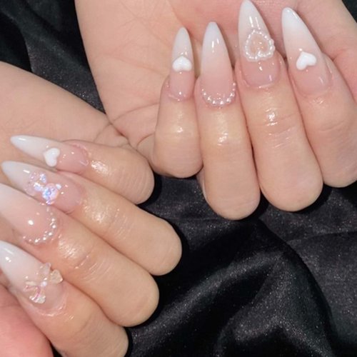 YoYoee Medium Stiletto False Nails Gradient Press on Nails Cute Acrylic Fake Nails for Women and Girls 24PCS