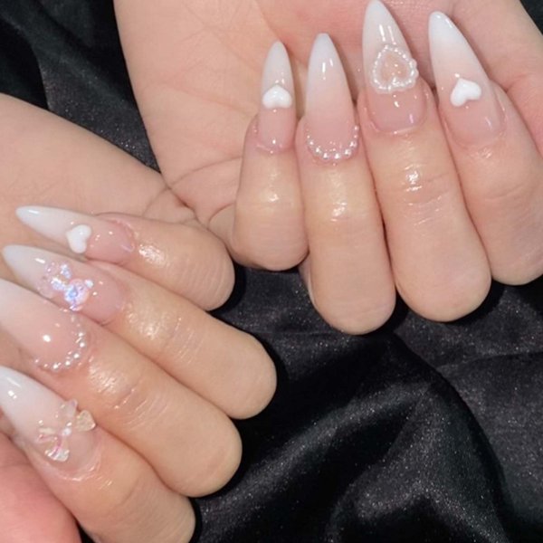 YoYoee Medium Stiletto False Nails Gradient Press on Nails Cute Acrylic Fake Nails for Women and Girls 24PCS
