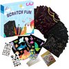 OMTOFUEN 36+9 Scratch Art Paper Kit with Pre-Outlined Template Customizable Paper 4 Follow Boards 8 Scratch Pens 12 Crayons 4 Velvet Clothes for up to 8 Kids Party Gift Birthday Christmas Halloween