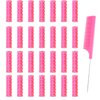 Ulifebetter 28PCS Self Grip Small Hair Rollers Set, 0.6in Plastic No Heat Roller Hair Curlers with Comb Heatless Clips for Short Fine Thin Hair(Pink)