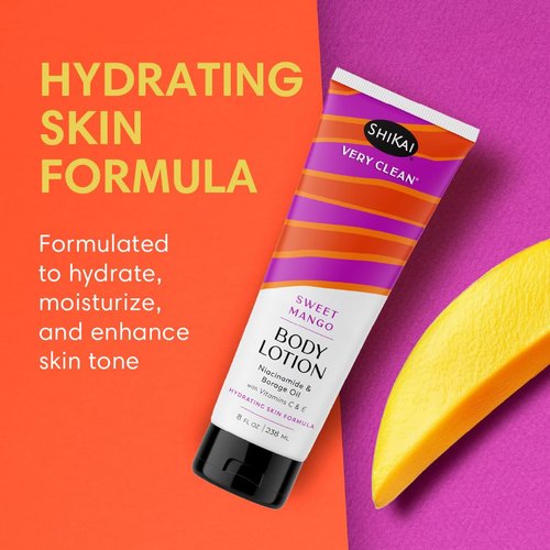 ShiKai Very Clean Body Lotion (Sweet Mango, 8 oz) | Hydrating Skin Moisturizer for Dry Skin | With Niacinamide, Borage Oil, and Vitamin C & E