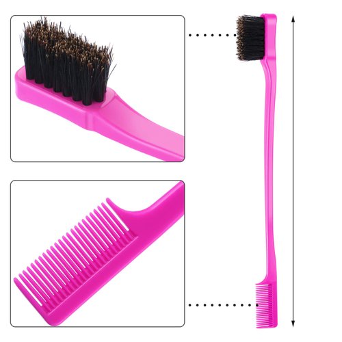 BBTO 2 In 1 Double Sided Hair Edges Brushes and Combs Combo Pack - Smooth Grooming and Edge Control (Rose and Black)