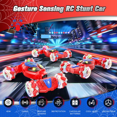 BAIWU Remote Control Stunt car, Gesture Sensing RC Cars,2.4G Drift Hand Controlled RC Twist Cars Offroad 360° Rotation with Lights Music, RC Drift Cars Toy for Boys Girls 6-12 Birthday Gift