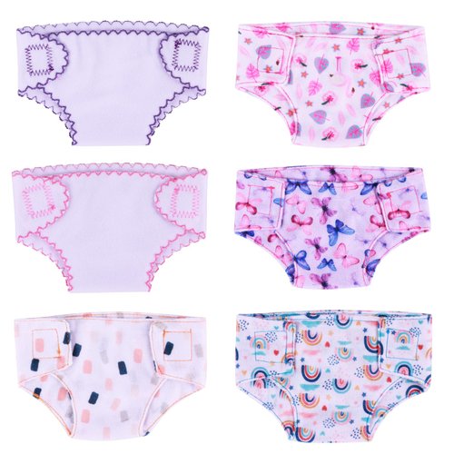 BABESIDE 6 PCS Baby Doll Diapers Underwear for 12-15 Inches Doll, Reusable Doll Diapers Fits Baby Doll, Baby Doll Accessories Pretend Play Caring Toy Kids