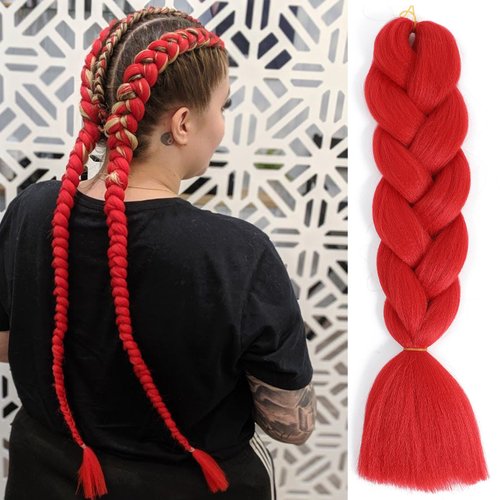Herina Red Braiding Hair Fake Braids In Hair Extensions One pack Red Hair Extensions High Temperature Jumbo Braiding Hair For Women(1pc/pack)
