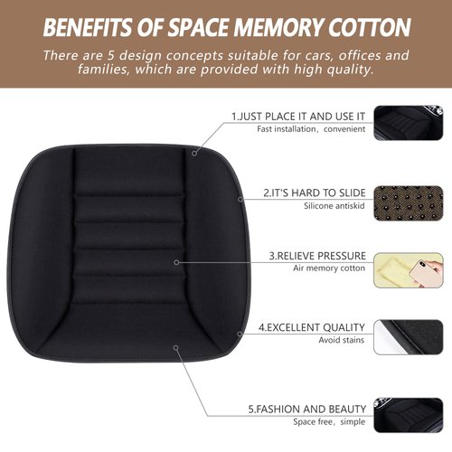 MYFAMIREA Car Seat Cushion Pad Comfort Seat Protector for Car Driver Seat Office Chair Home Use Memory Foam Seat Cushion with Non Slip Bottom (Black)