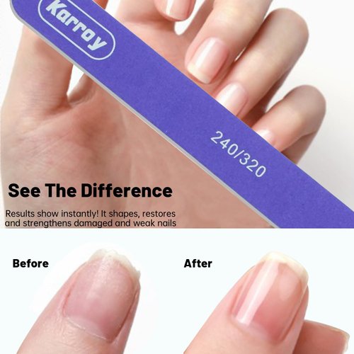 Karroy Nail File and Buffer for Natural Nails Dual Sided 2 Steps Shorten and Shape Nail Tools 20pcs 240/320 Grit