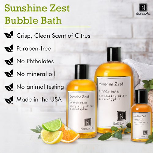 Nabila K Sunshine Zest Bubble Bath, Adult Spa Bath, Bath Bubbles for Self Care, 16oz/472mL