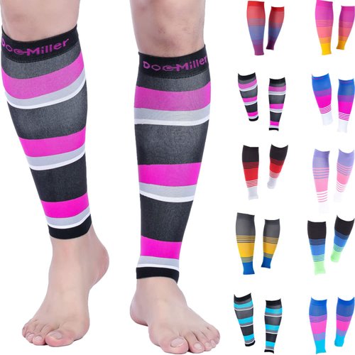 Doc Miller Calf Compression Sleeve Men and Women 20-30 mmHg, Shin Splint Compression Sleeve for Varicose Veins and Maternity 1 Pair ( Black Pink Gray White, Small)