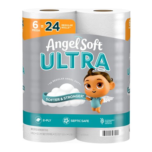 Angel Soft® Ultra Toilet Paper, 6 Mega Rolls, 2-Ply Bath Tissue