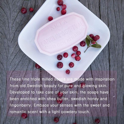 Swedish Body Care Shea Butter Soap, Honey and Lingonberry , 4 CT with Disposable Body Shower Sponge 2 CT