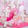 Pink Baptism Cross Balloons For Holy Communion, God Bless Christening Confirmation Easter Party Decorations Kids Boys Girls Party Supplies Baby Shower, 6 Cross Helium Mylar Foil Balloons with Ribbon