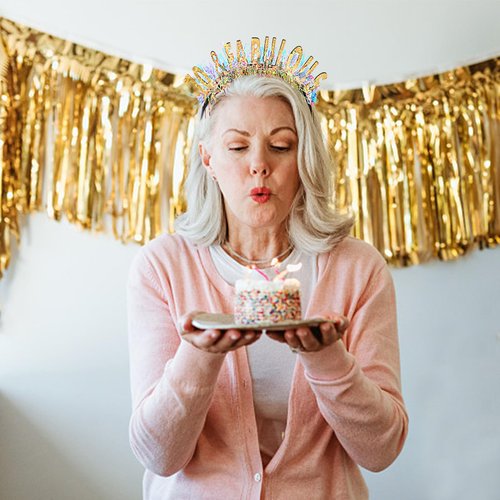 CIEHER 70th Birthday Crown 70 & Fabulous Birthday Headband, 70th Birthday Gifts for Women Friends, 70th Birthday Decorations for Women - Gold