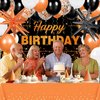 62pcs Orange Birthday Decorations Orange Black Happy Birthday Banner Balloons Arch Kit Star Foil Balloons Orange Birthday Backdrop Tablecloth Halloween Birthday Party Decoration Supplies for Women Men