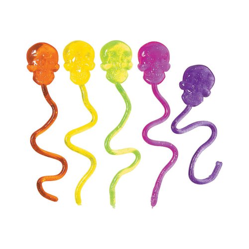 Fun Express Neon Glitter Sticky Skulls Toys - Classroom Prizes Party Favors - Sticky Hands Party Favors Supplies for Kids - Valentine's Day Party Favors - 72 Pieces