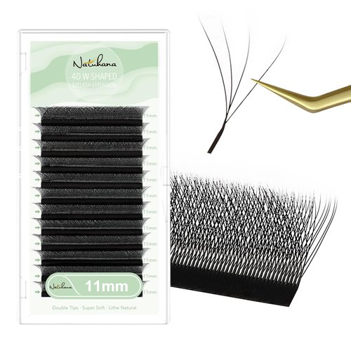 NATUHANA Eyelash Extensions 0.07 C Curl 11mm W Shaped Clover Classic Easy Fan Permanent Volume Lash Extensions Automatic Blooming Flower Lash,Professional Supplies for Lash Techs(4D,0.07-C,11mm)