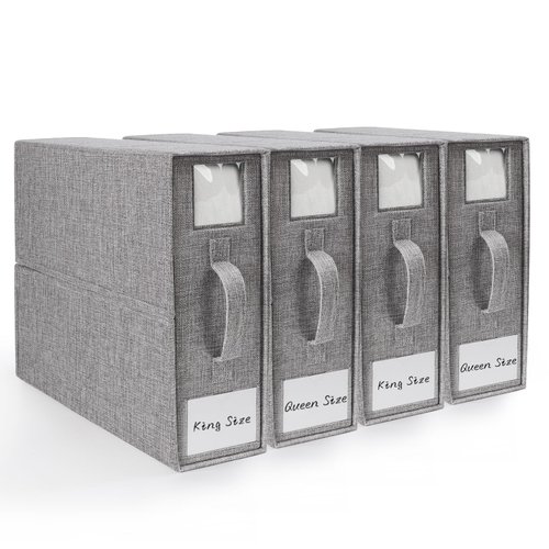 DELLAN Bed Sheet Organizer, Linen Closet Organizers and Storage, Foldable Cube Sheet Set Organizer (4 Pack)