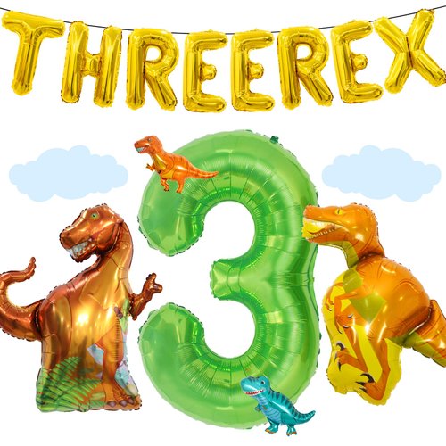16Pcs Three Rex Balloons, Three Rex Birthday Party Decorations Boy Dinosaur 3rd Birthday Party Supplies Include Three Rex Balloons Dinosaur Foil Balloons for 3 Rex Birthday Decorations Boys