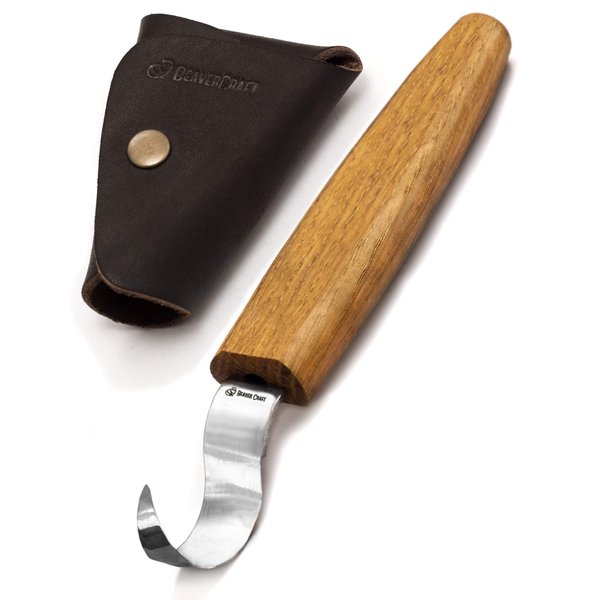 BeaverCraft Hook Knife Wood Carving SK1S Spoon Carving Knife with Leather Sheath - Wood Carving Hook Knife - Spoon Bowl Carving Tools - Wood Carving Tools for Beginner and Profi Whittling Knives Tools
